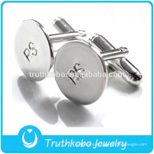 F-C0014 Mens Stainless Steel Jewelry Cufflink Engraved Logo Silver Round Simple Design Cufflinks Sales